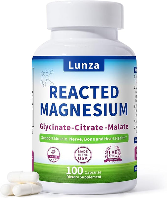 Magnesium & Potassium (100 Capsules) - 300mg Chelated Magnesium Glycinate, Malate, Citrate - Supports Better Sleep, Stress Reduction, and Muscle Relief
