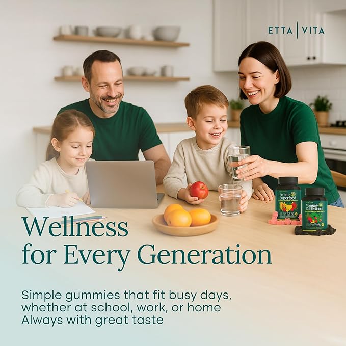 (120 Chews) Fruits and Veggies Supplement - Super Greens Gummies (9 Superfruits & 30 Veggies) Mushrooms, Fruit and Vegetable Vitamins, Non-GMO, Pectin-Based, Gluten-Free, No Capsules