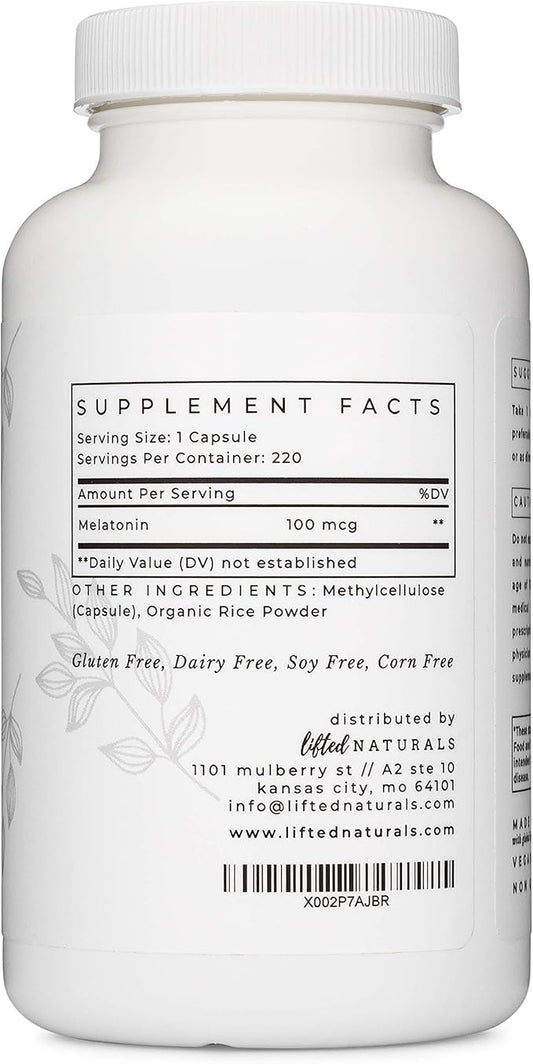 Lifted Naturals Micro Melatonin Family Size - Melatonin for Fast & Better Sleep, Easy to Swallow 220 Vegetable Capsules with Low Dose Melatonin, Non-GMO, Fast Dissolve Melatonin 100 mcg